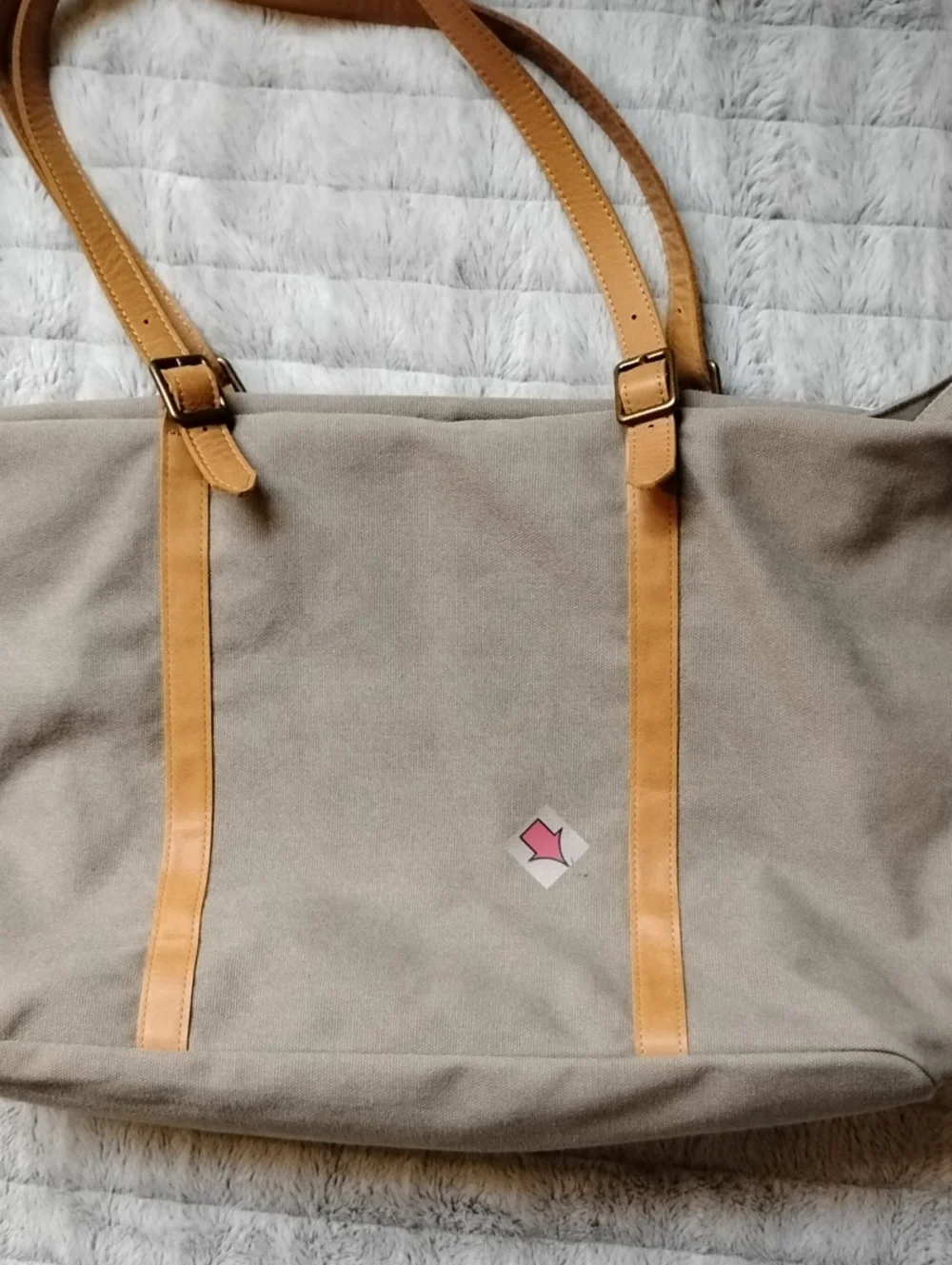 Canvas Tote Bag with Tan Leather Straps - Unisex